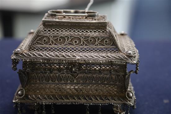 A 19th century Indian silver filigree casket, 15cm.